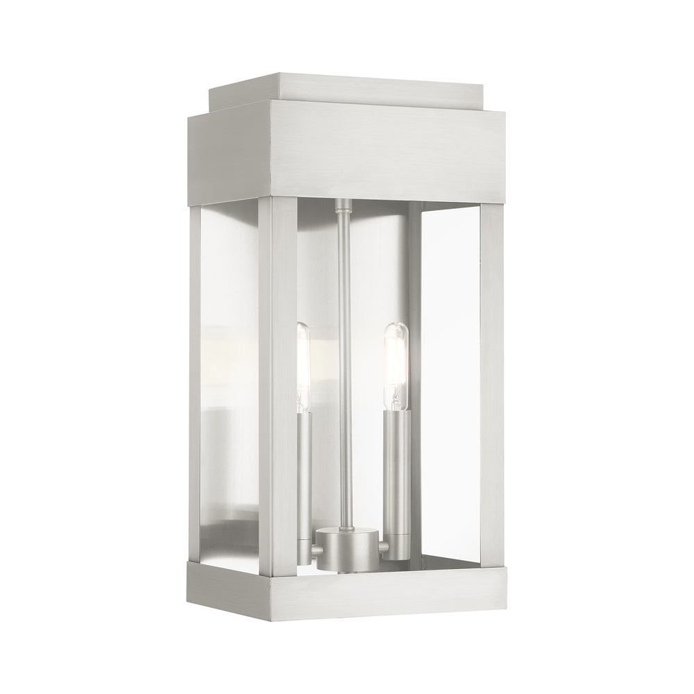 2 Lt Brushed Nickel  Outdoor Wall Lantern