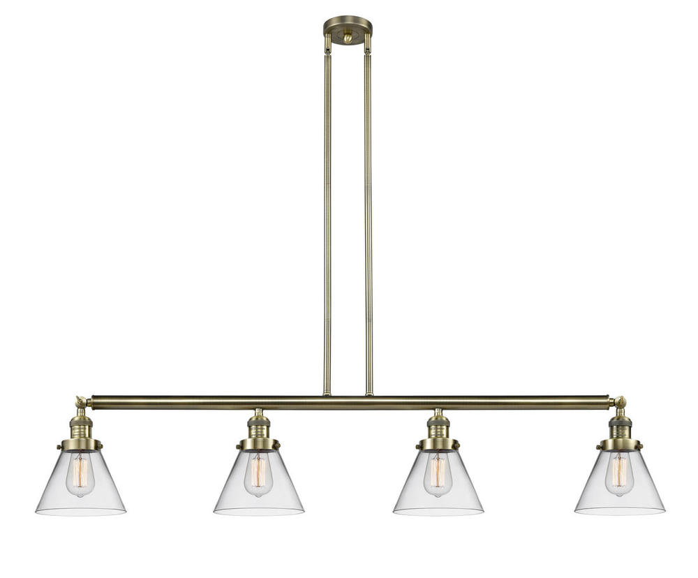 Cone - 4 Light - 52 inch - Antique Brass - Stem Hung - Adjustable Island Light