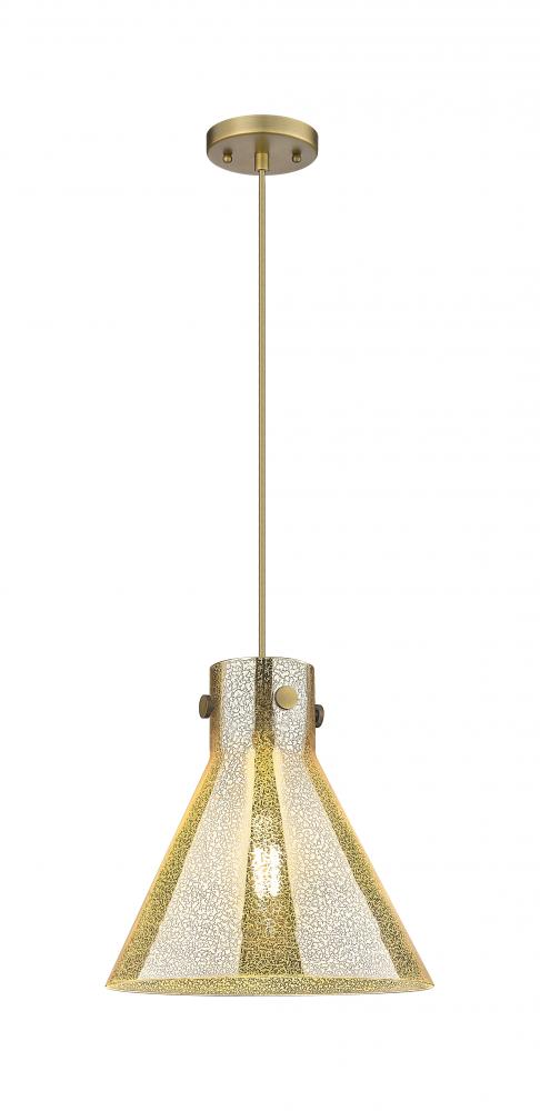 Newton Cone - 1 Light - 12 inch - Brushed Brass - Cord hung - Pendant