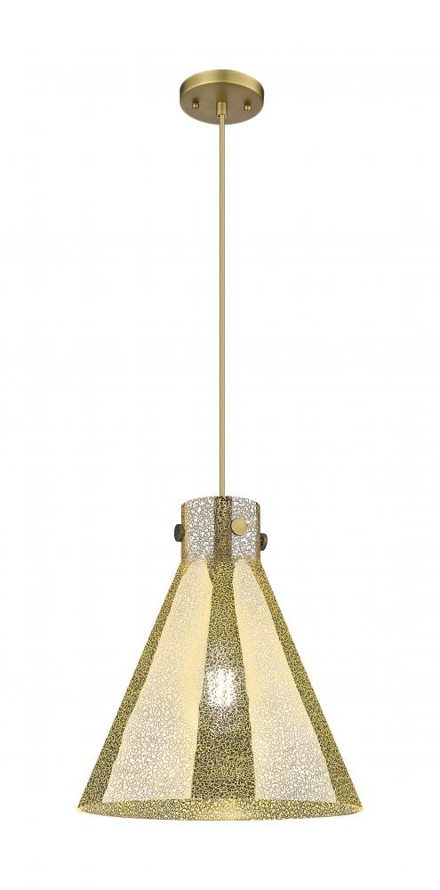 Newton Cone - 1 Light - 14 inch - Brushed Brass - Cord hung - Pendant