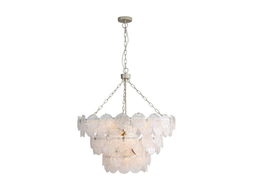 Cascada 3 Tier - 13 Light Pendant in Aegean Silver with Cirrus Cloud Glass Shade