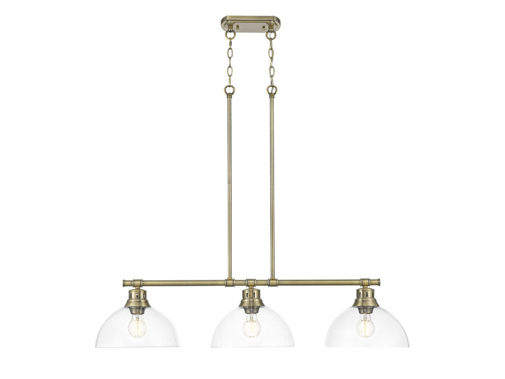 Duncan 3-Light Linear Pendant in Aged Brass with Clear Glass