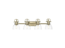 Golden 3602-BA4 AB-CLR - Duncan 4-Light Bath Vanity in Aged Brass with Clear Glass
