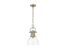 Golden 3602-S AB-CLR - Duncan Small Pendant with Chain in Aged Brass with Clear Glass