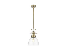 Golden 3604-S AB-CLR - Duncan Small Pendant with Rod in Aged Brass with Clear Glass