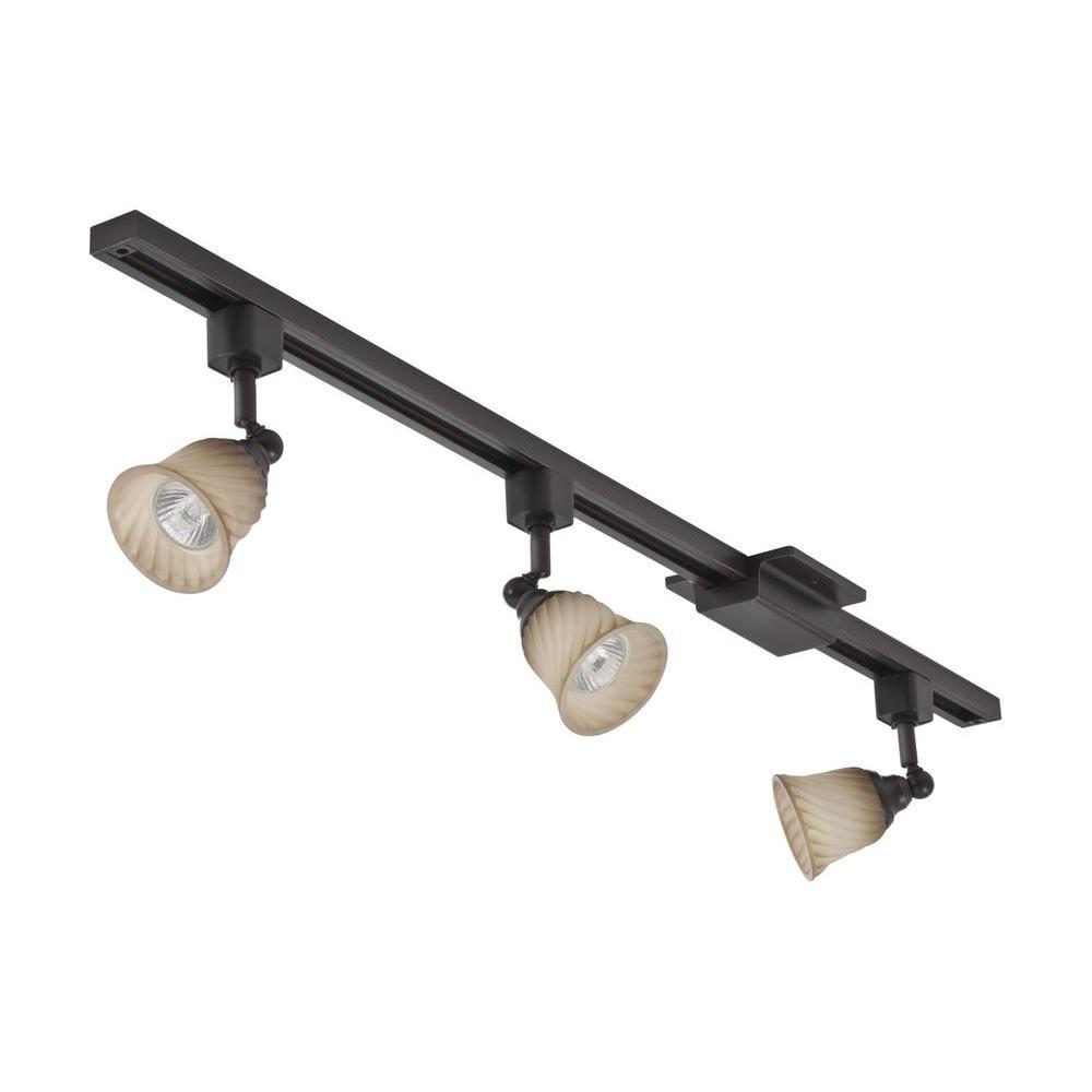 3-Light Bronze MR16 GU10 Antique Glass Decorative Track Lighting Kit