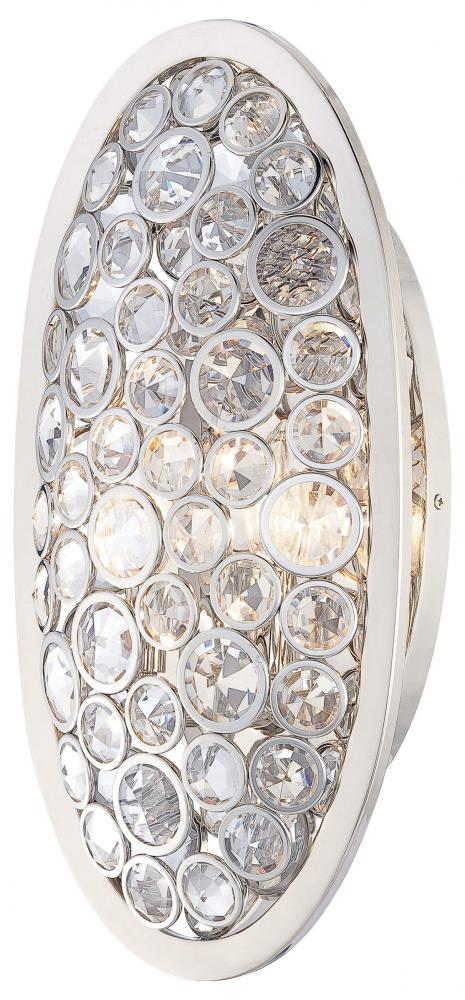Polished Nickel Clear Crystal Accents Glass Wall Light