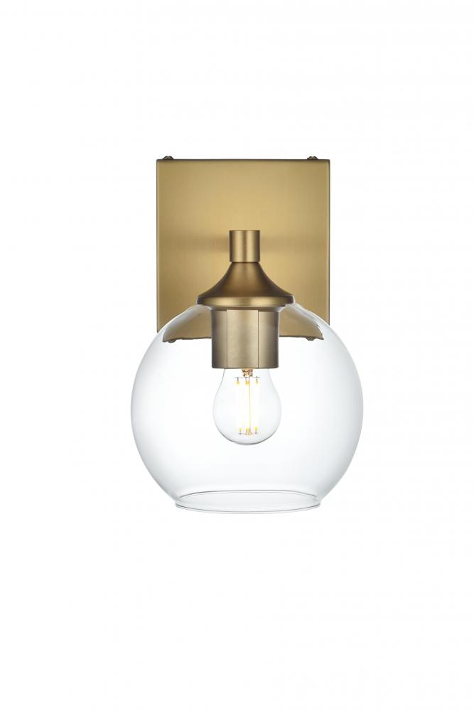 Wall sconce W5.9"x E7.6" x H8.9"L1 Satin Gold frame with Clear glass