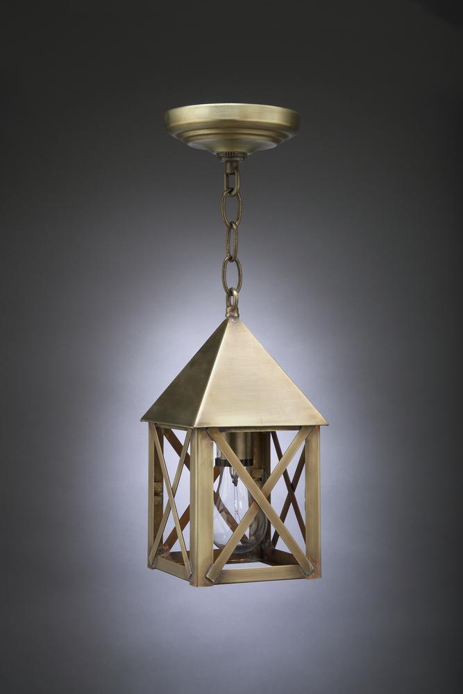 Pyramid Top X-Bars Hanging Antique Copper Medium Base Socket Clear Seedy Glass