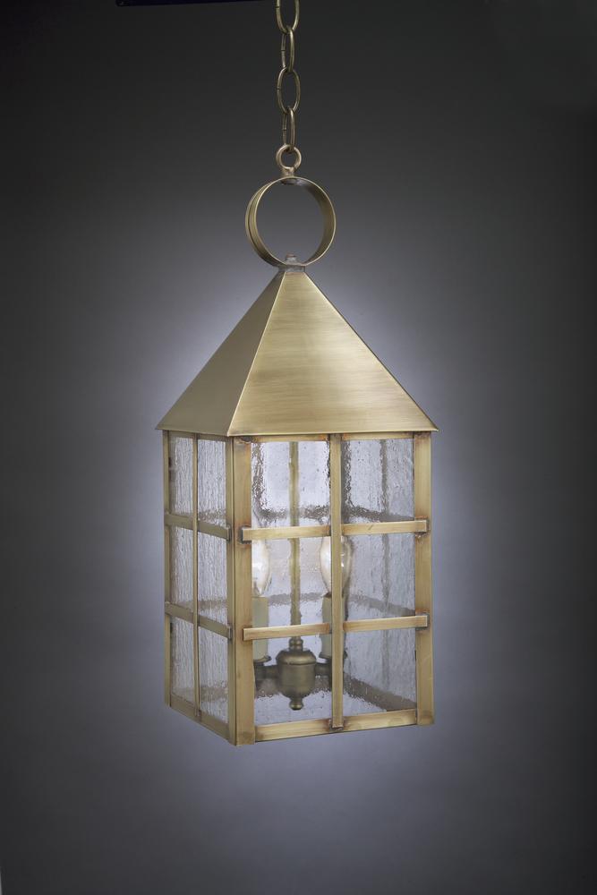 Pyramid Top H-Bars Hanging Antique Copper 2 Candelabra Sockets Clear Seedy Glass